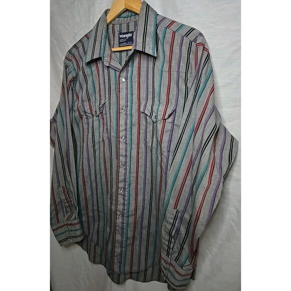 Wrangler Western Cowboy Cut Regular Fit Pearl Snap Long Sleeve Shirt 17 x 35 - Picture 2 of 6